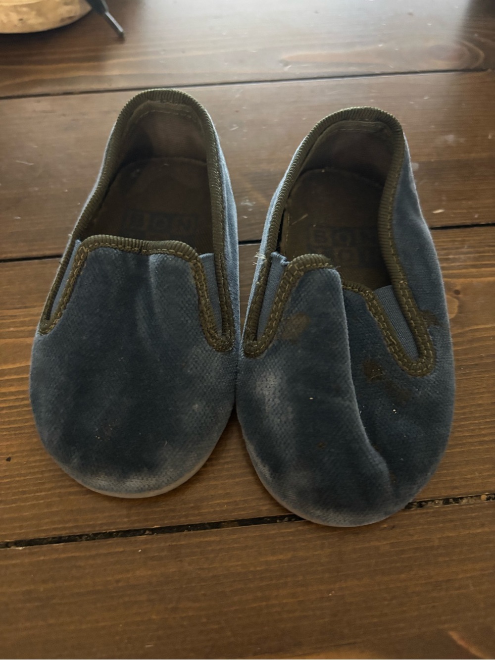 Bonton Kids Slip-On Shoes in Blue with Olive Trim